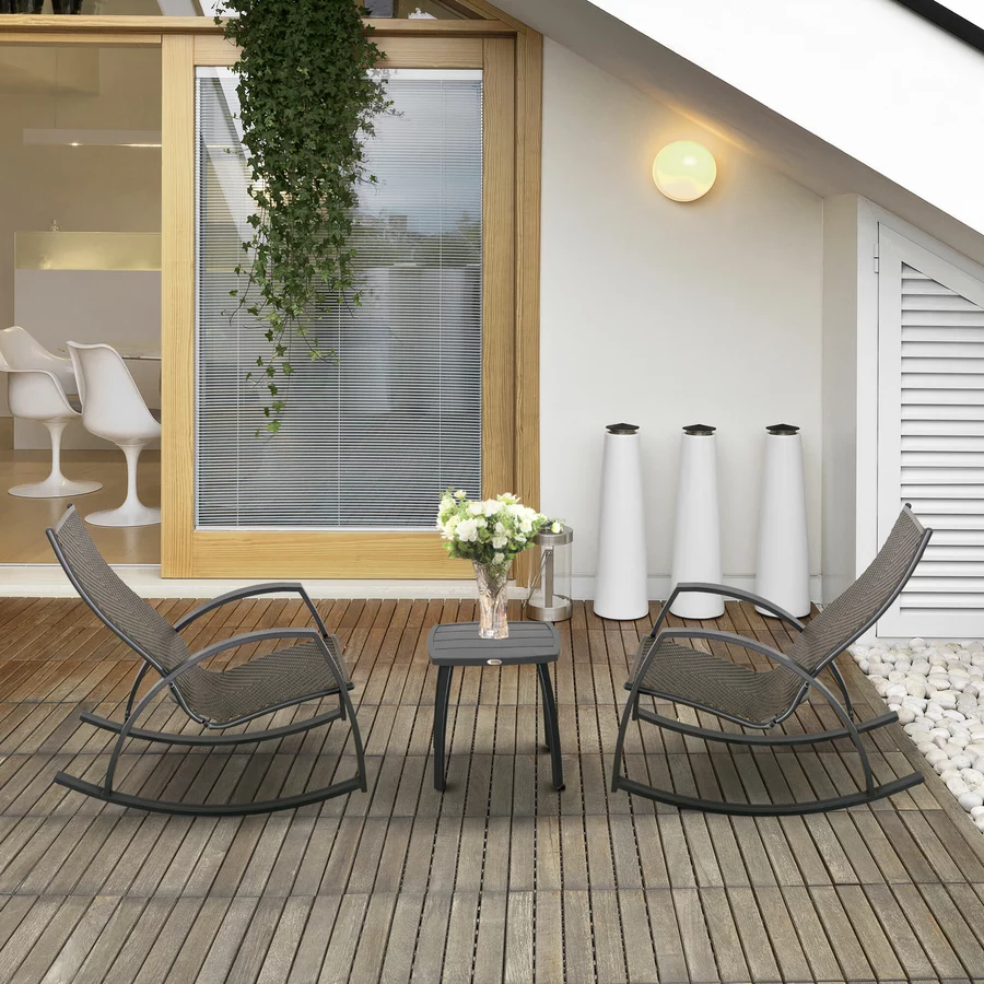 Outsunny Gartenset 3-teilig mit Schaukelstühlen braun