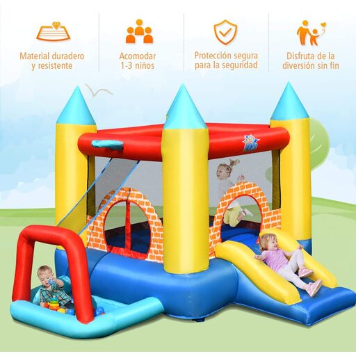 Castelo inflável com escorregador e 30 bolas 300x280x210 cm