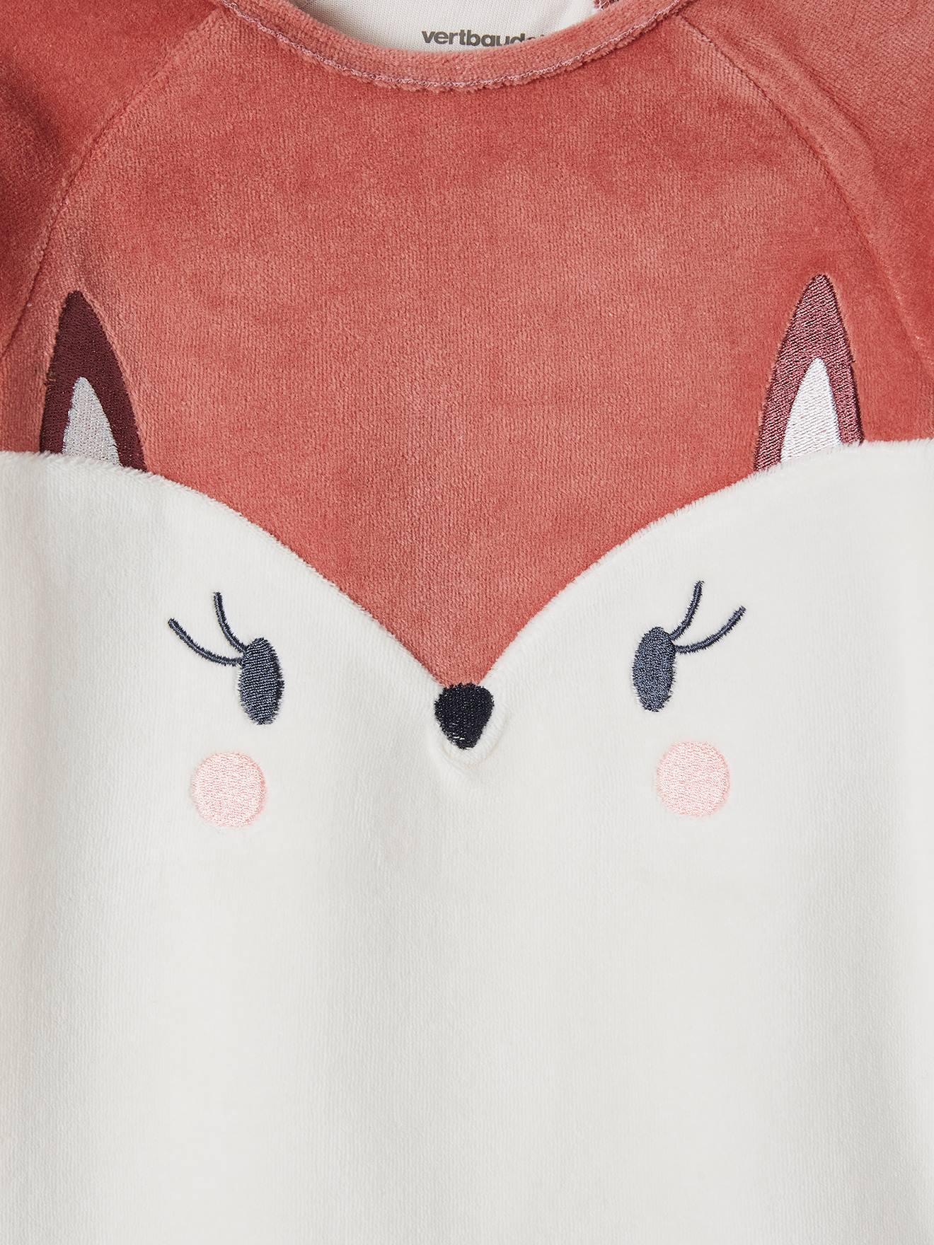 Pijama de veludo com estampa de raposa para meninas, rosa escuro liso com motivos.