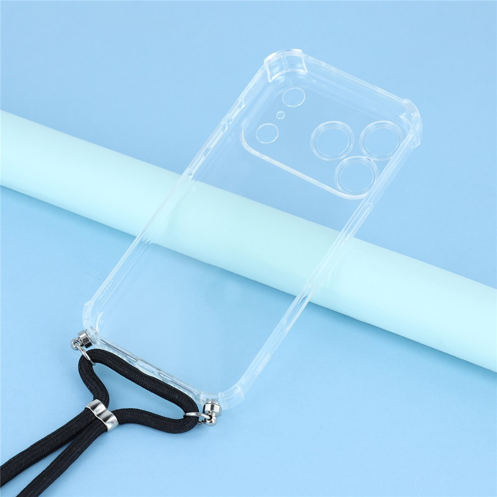 iPhone 17 Pro Max Necklace Gummi Hülle Air Cushion Fallschutz   Handykette (140cm) - Schwarz / Silber