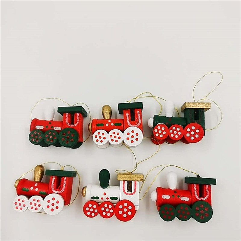 (6er Set) Holz Christbaum Schmuck Weihnachts Deko Ornamente - Lokomotive