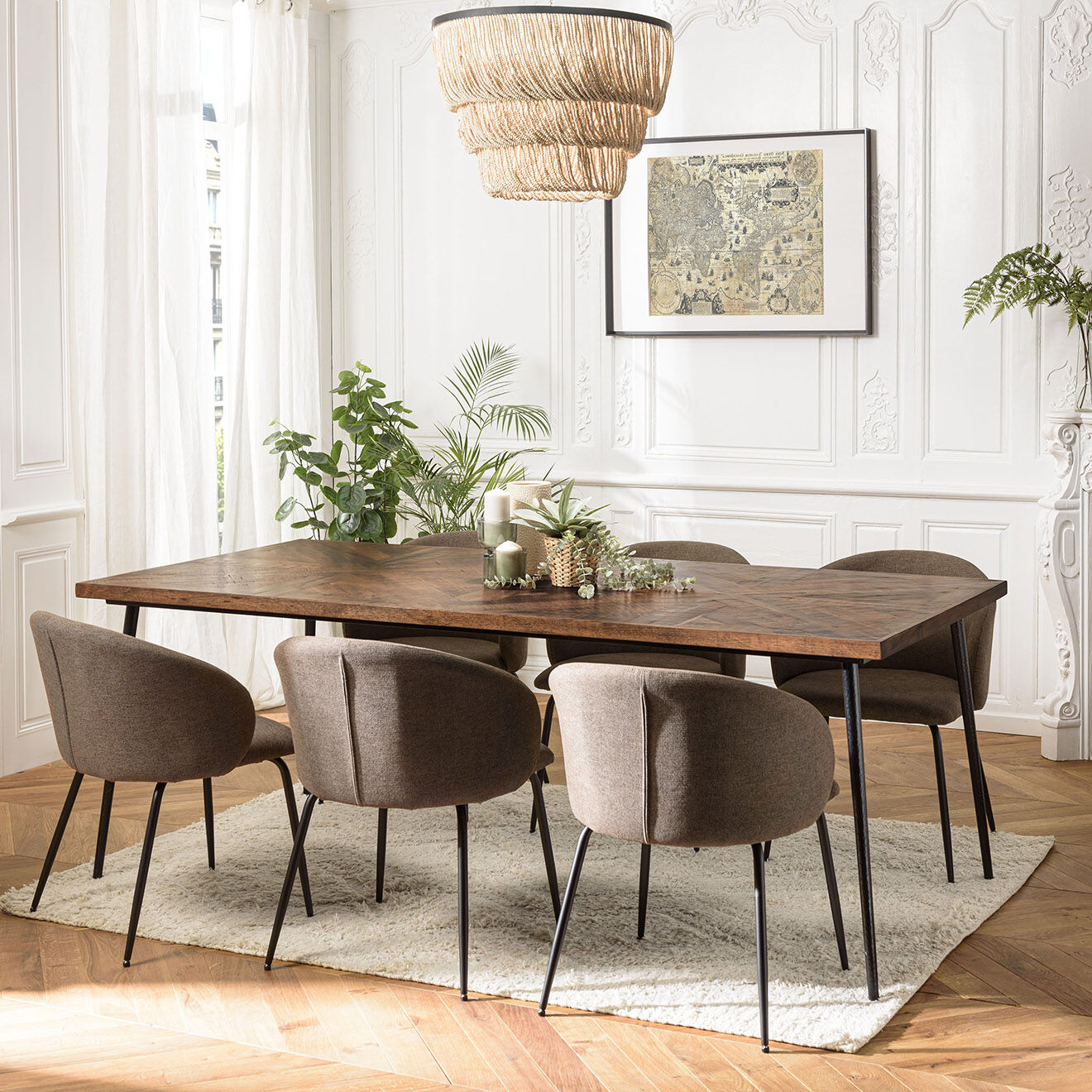 Macabane Table à manger rectangulaire bois recyclé Kiara bois - 220x100x78 cm
