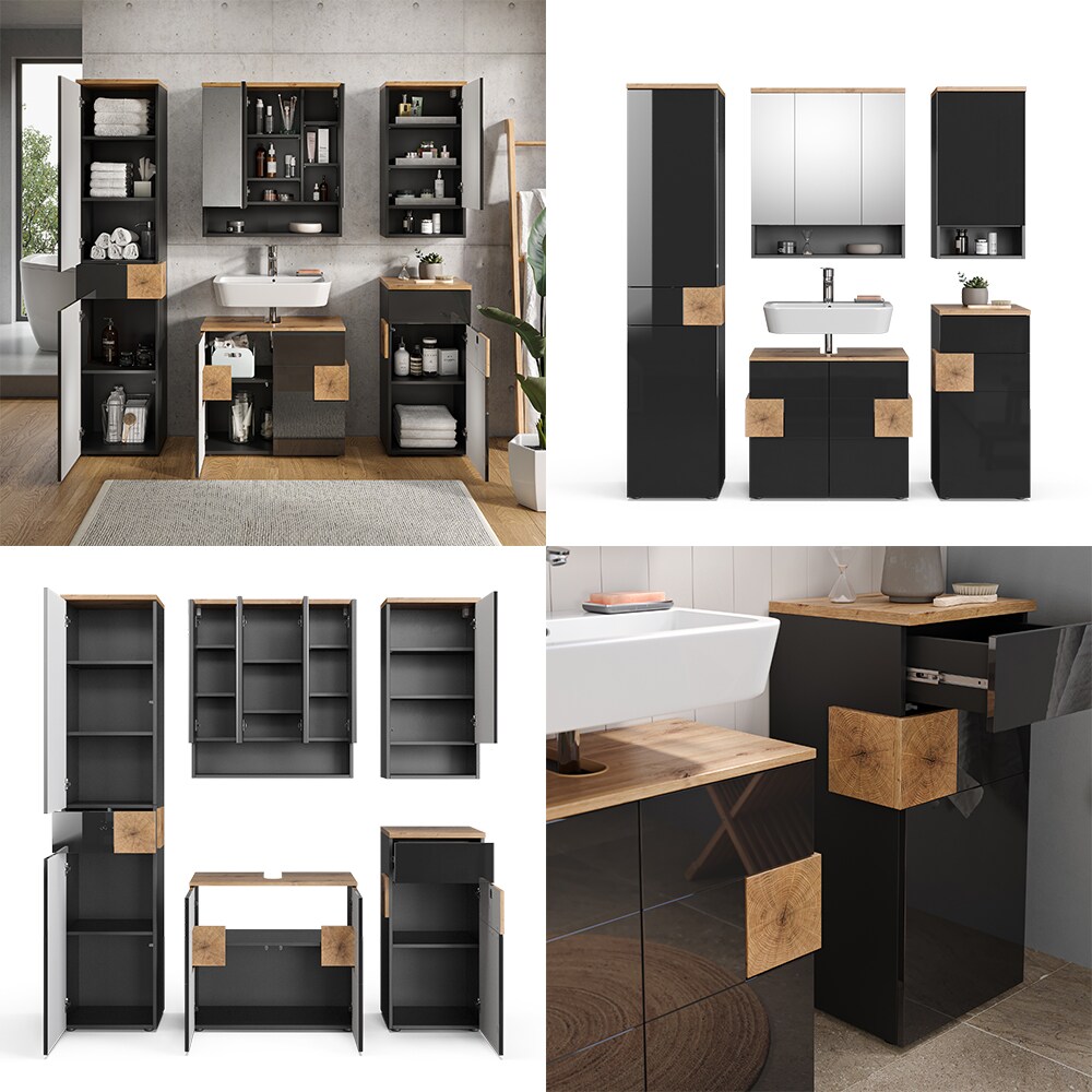 Vicco Badmöbel Set Eden Spiegelschrank Unterschrank Hochschrank Midischrank Bad
