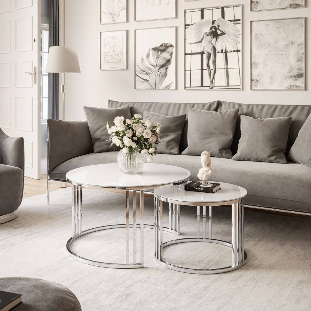 Lori Glass 2in1 Round Coffee Table in Silver Chrome Metro Lane Colour: