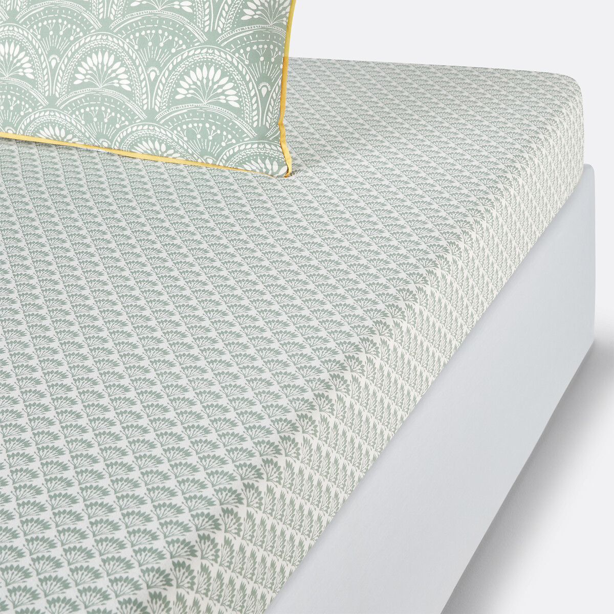 LA REDOUTE INTERIEURS<br>Lençol de algodão lavado com elástico, verde Jaipur