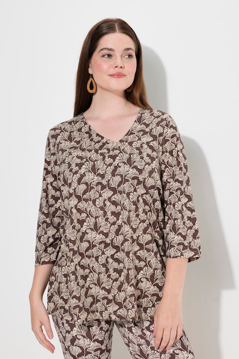 Shirt, Biesen, V-Ausschnitt, 3/4-Arm, Biobaumwolle