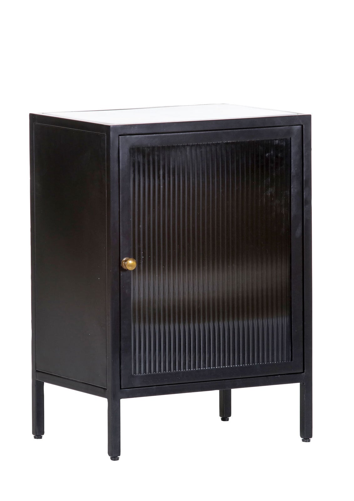 Kommode 48 x 69 cm Platte Marmor weiß/Türfront Strukturglas