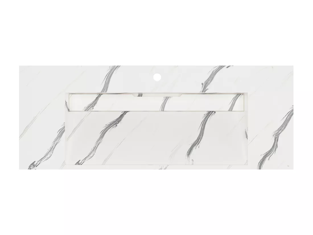Vasque suspendue en solid surface effet marbre blanc - TAKOTNA - L120.2 x l45.2 x H8 cm