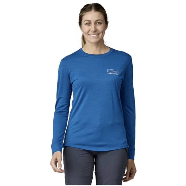 T-shirt randonnée PATAGONIA W'S L/S CAP COOL MERINO BLEND GRAPHIC SHIRT FITZ ROY STRATA: ENDLESS BLUE