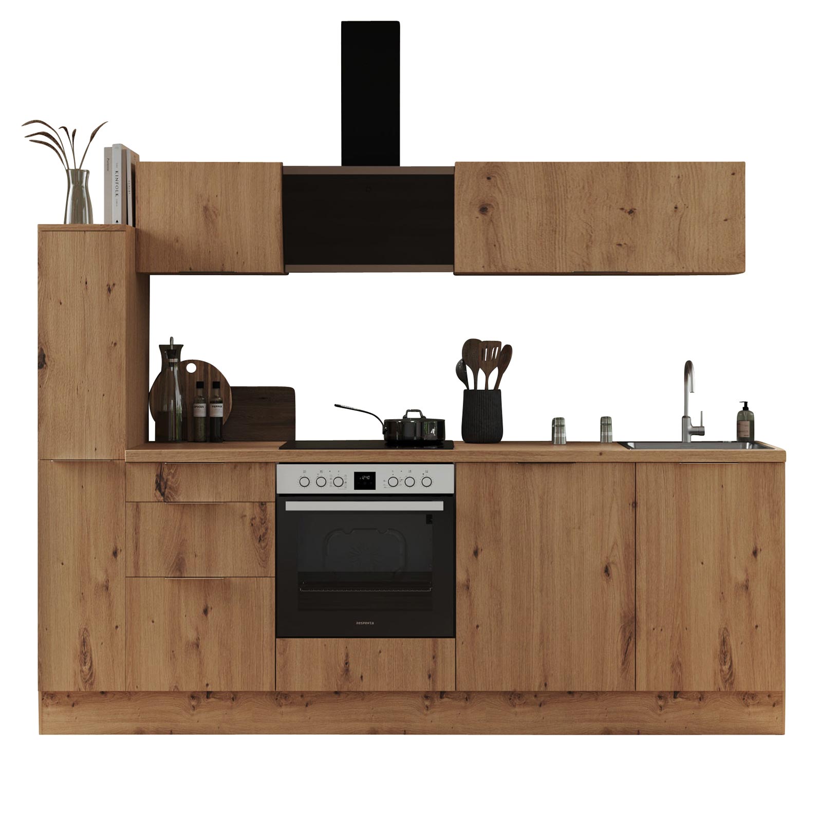 RESPEKTA Küchenblock - Artisan Eiche - mit E-Geräten - 250 cm