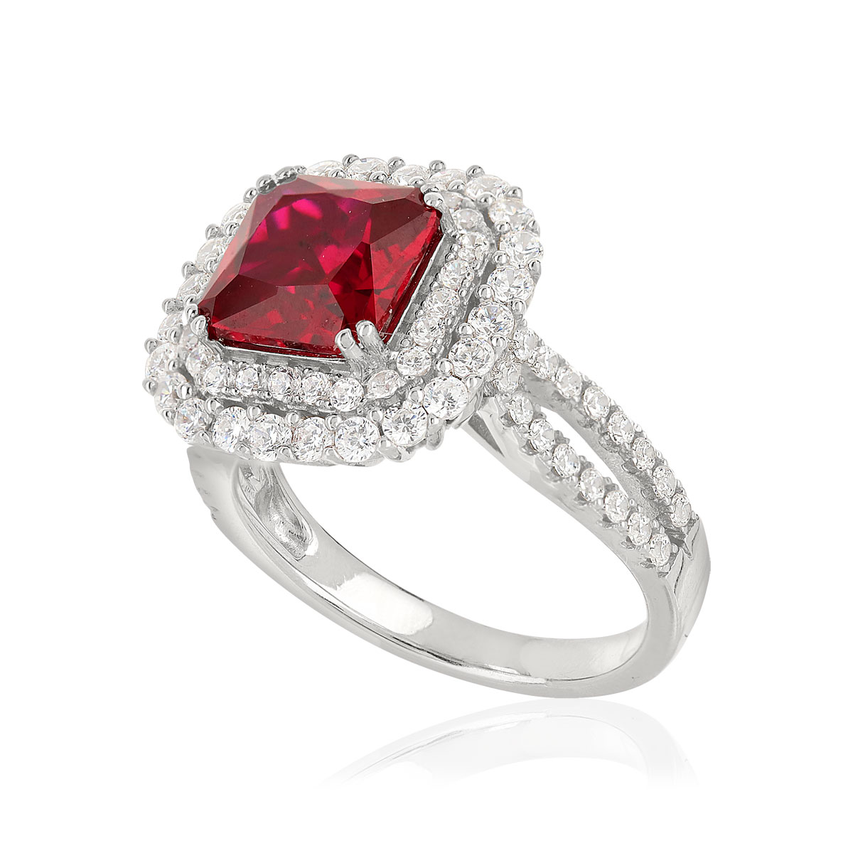 Bague argent 925 zirconias rouge carrée et blancs