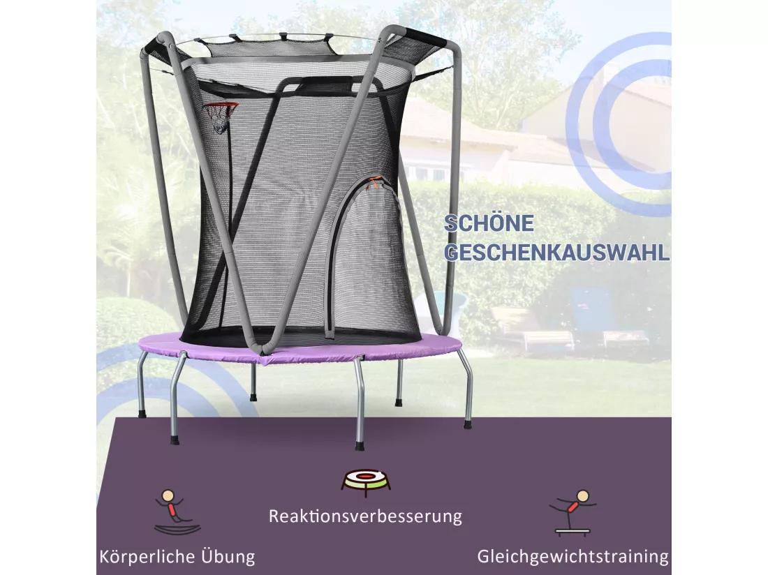 Ensemble de trampoline rond pour enfants - 147 x 147 x 157 - en materé acier - l'intérieur et l'extérieur - gris
