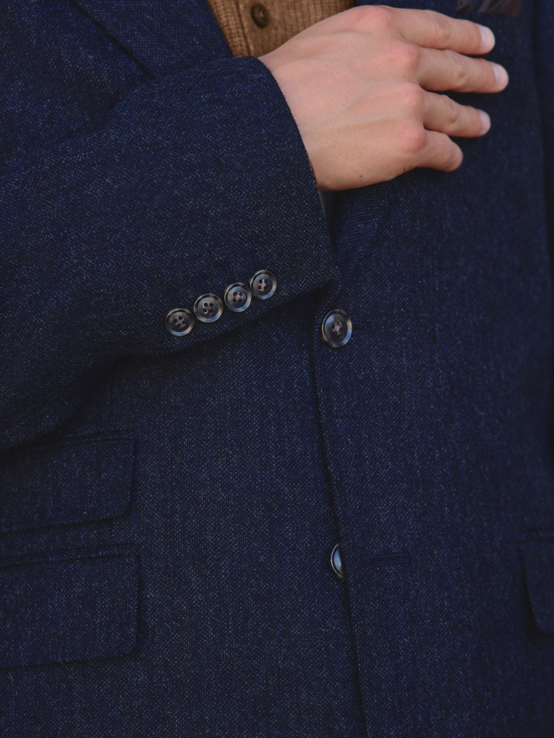 Donkerblauw - Tailored Fit Signature Abraham Moon 100% British Wool Donegal Suit Jacket