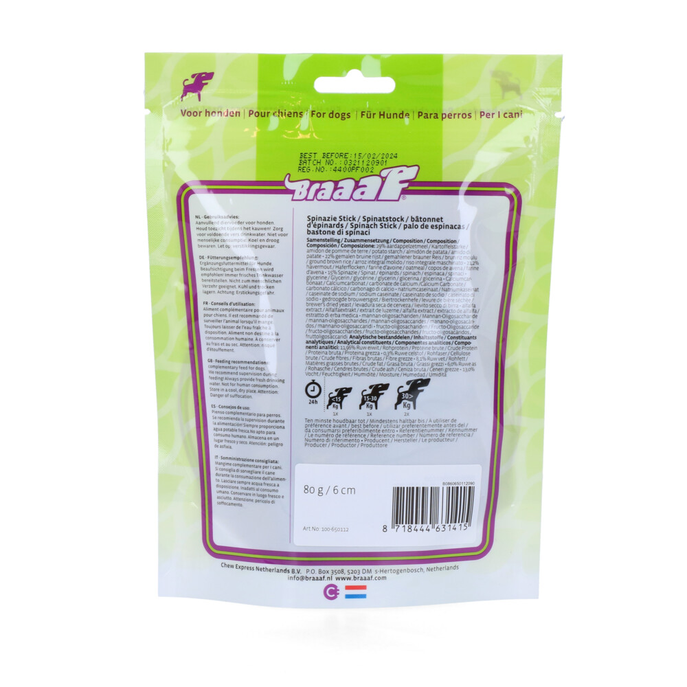 Braaaf Spinazie Sticks 6 cm80 gr