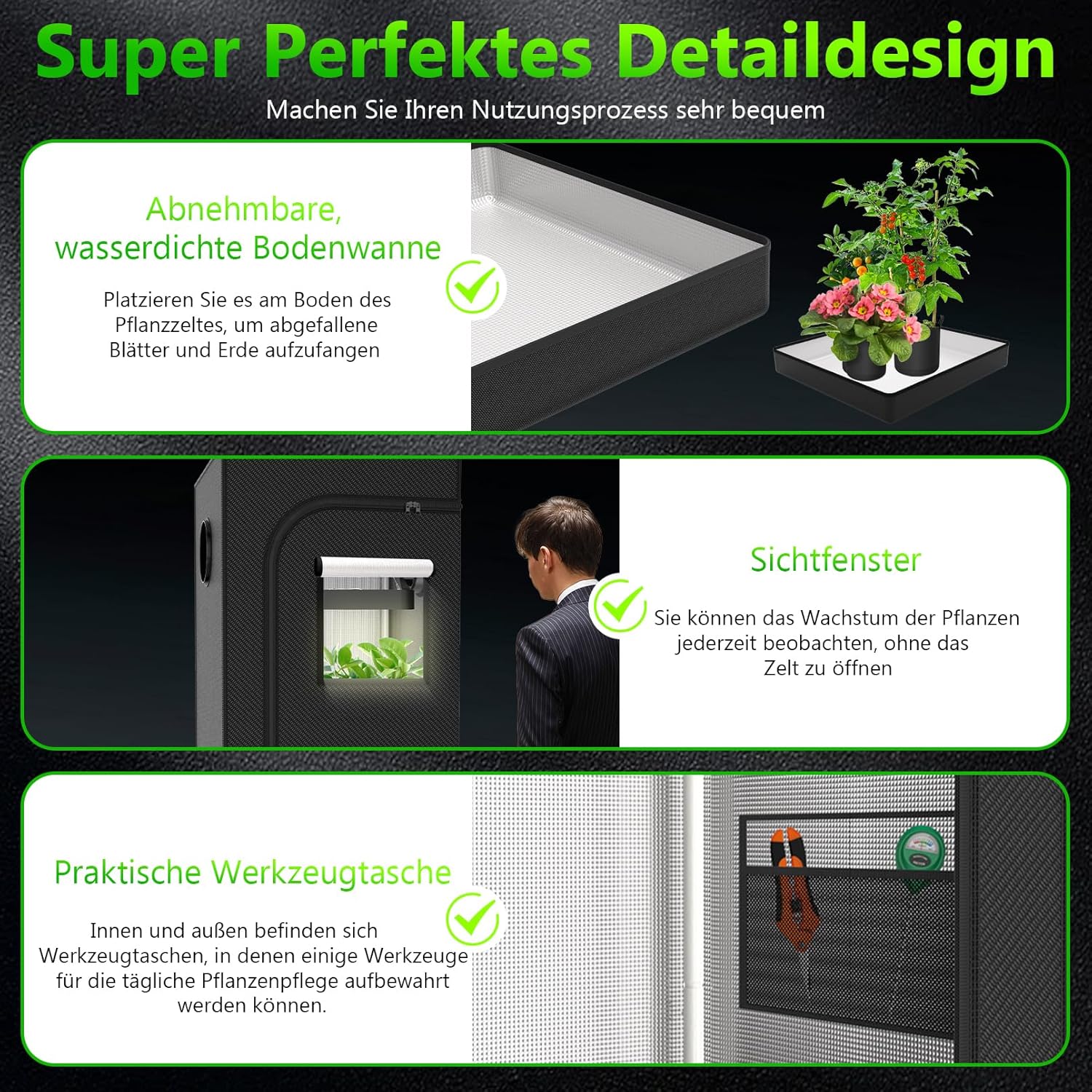 Growzelt Komplettset 40x40x120cm Grow Tent Kit mit 200W LED Vollspektrum Grow Lampe Dimmbar, GrowZelt Kit Komplettes Hydroponics Grow Tent Complete Set