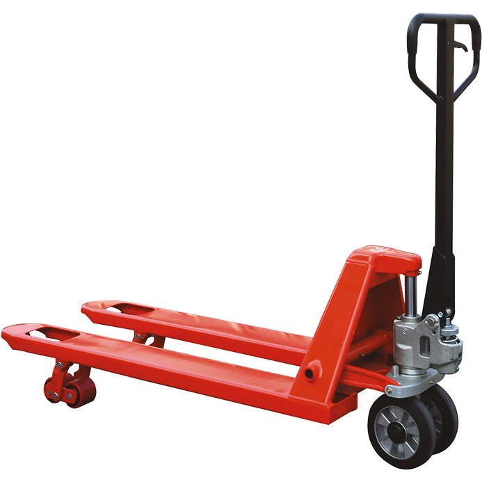Transpalette manuel premium 2500 kg roues directrices polyuréthane galet simple polyuréthane