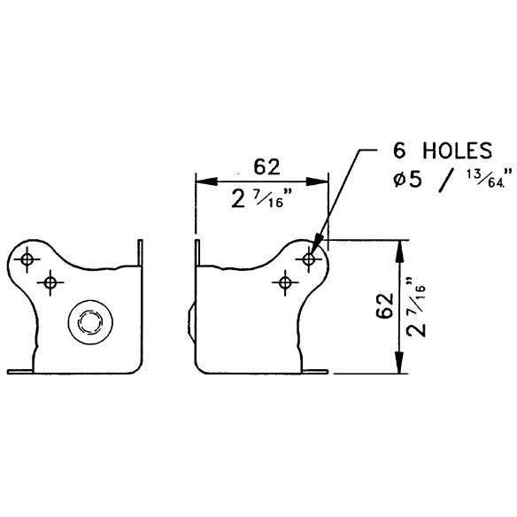 Penn Elcom C1855z platte hoek met voet 62mm 6 gaten R5
