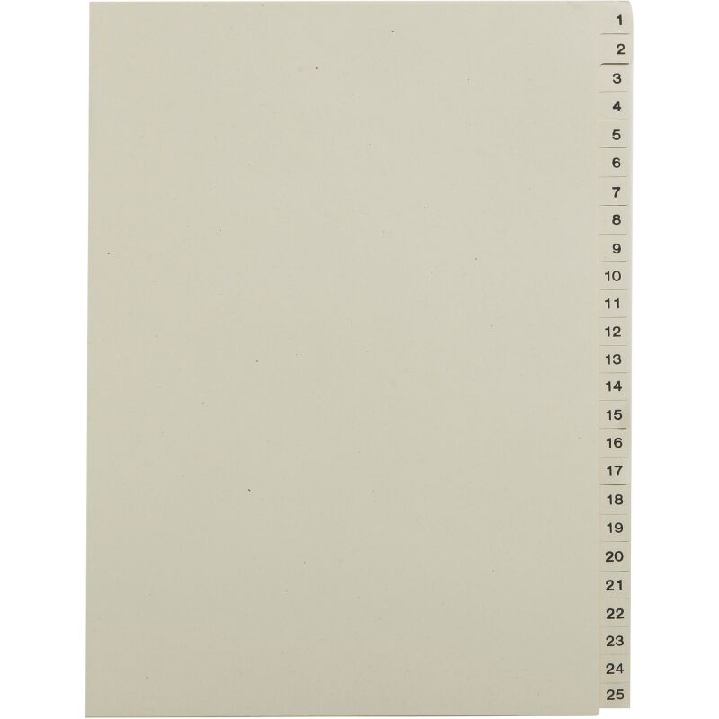 Intercalaire A4 carte beige 25 onglets numériques 1 à 25 beiges - 1 jeu