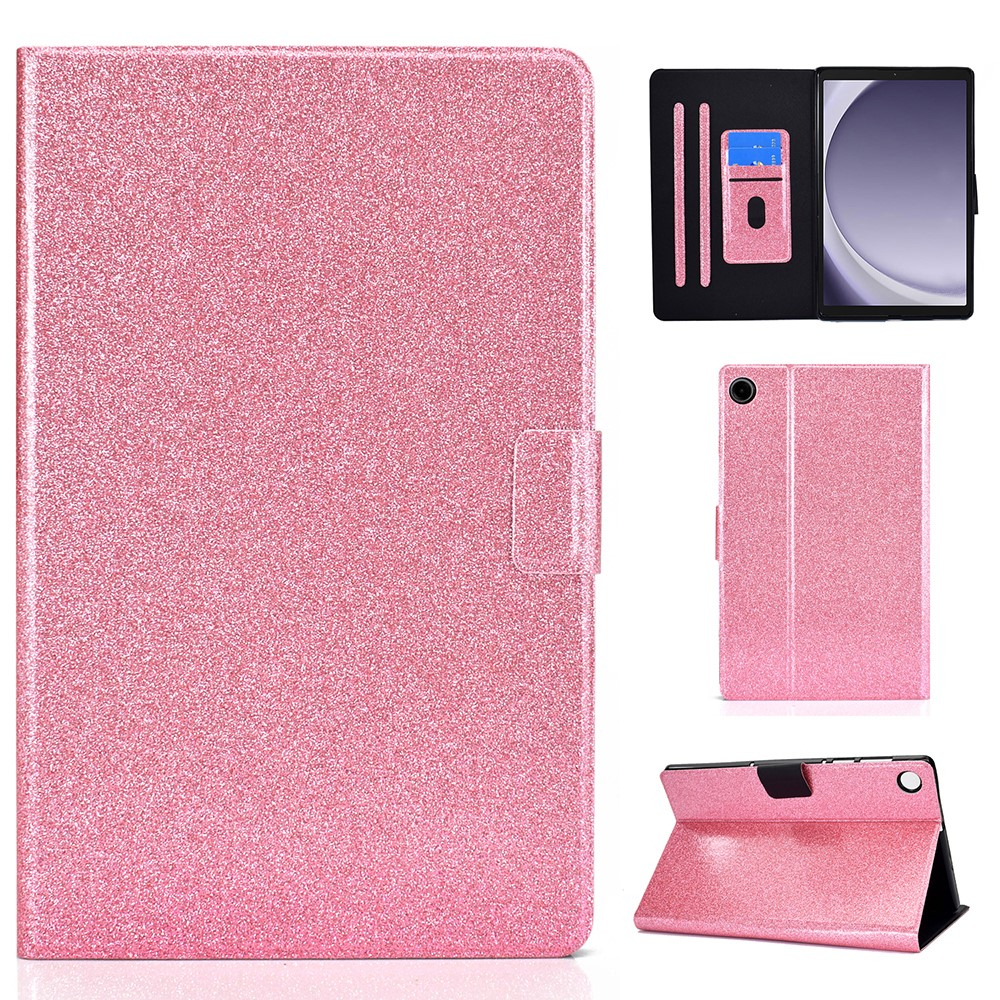 Samsung Galaxy Tab A11 / A9 Leder Tasche Flip Cover mit Glitzer Optik - Rosa