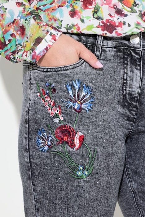 Jeans, Loose Fit, Blumen-Stickerei, 5-Pocket