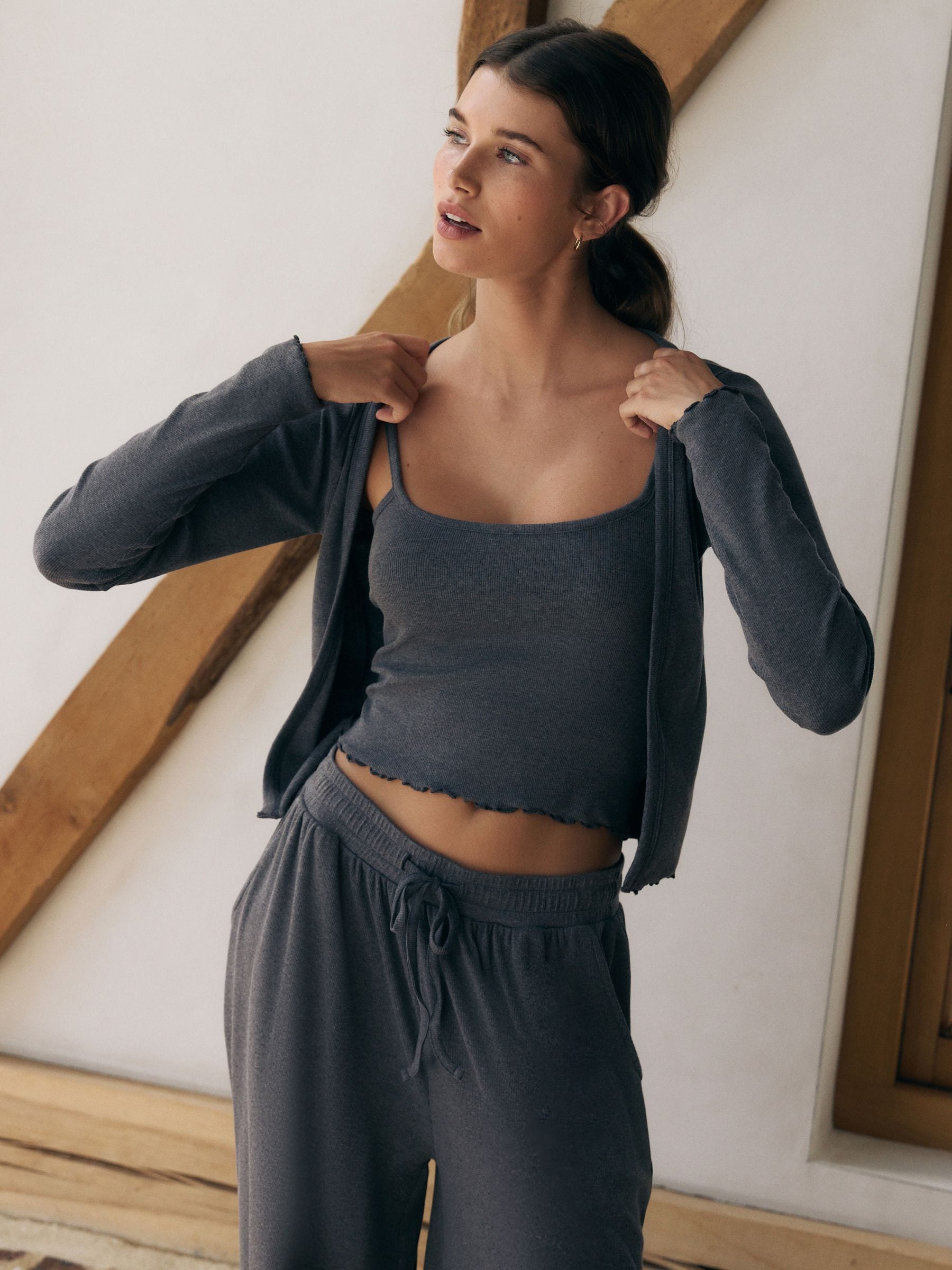 Leisteen grijs - 3 Rib Piece Vest Pyjamas Set