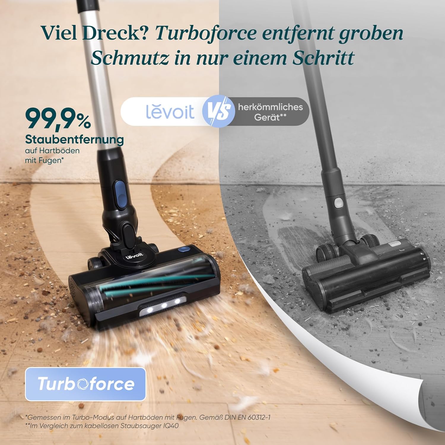 Levoit - Akku Staubsauger - Laufzeit für 150㎡ - Staubsauger Kabellos - 99,9 Prozent Staubfangrate - Mini-Motorbürste - Selbststehend - Anti Tangle - Für Tierhaare/Teppiche/Hartböden/Auto - LVAC-300