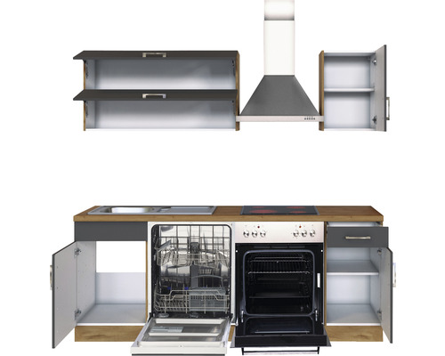 Held Furniture keukenblok met apparatuur Sorrento 210 cm antraciet mat gedemonteerd omkeerbaar model 1003.6280