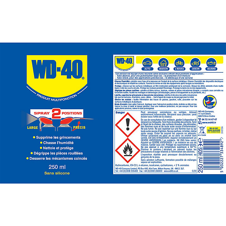 Produit Multifonction WD-40 Spray 2 Positions 250ml