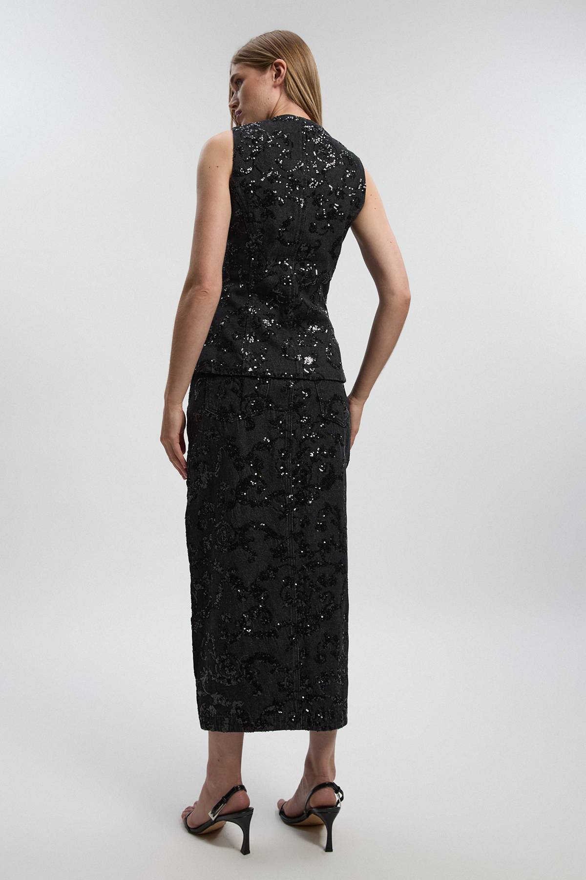 KarenMillen Jupe Crayon en Denim à Paillettes