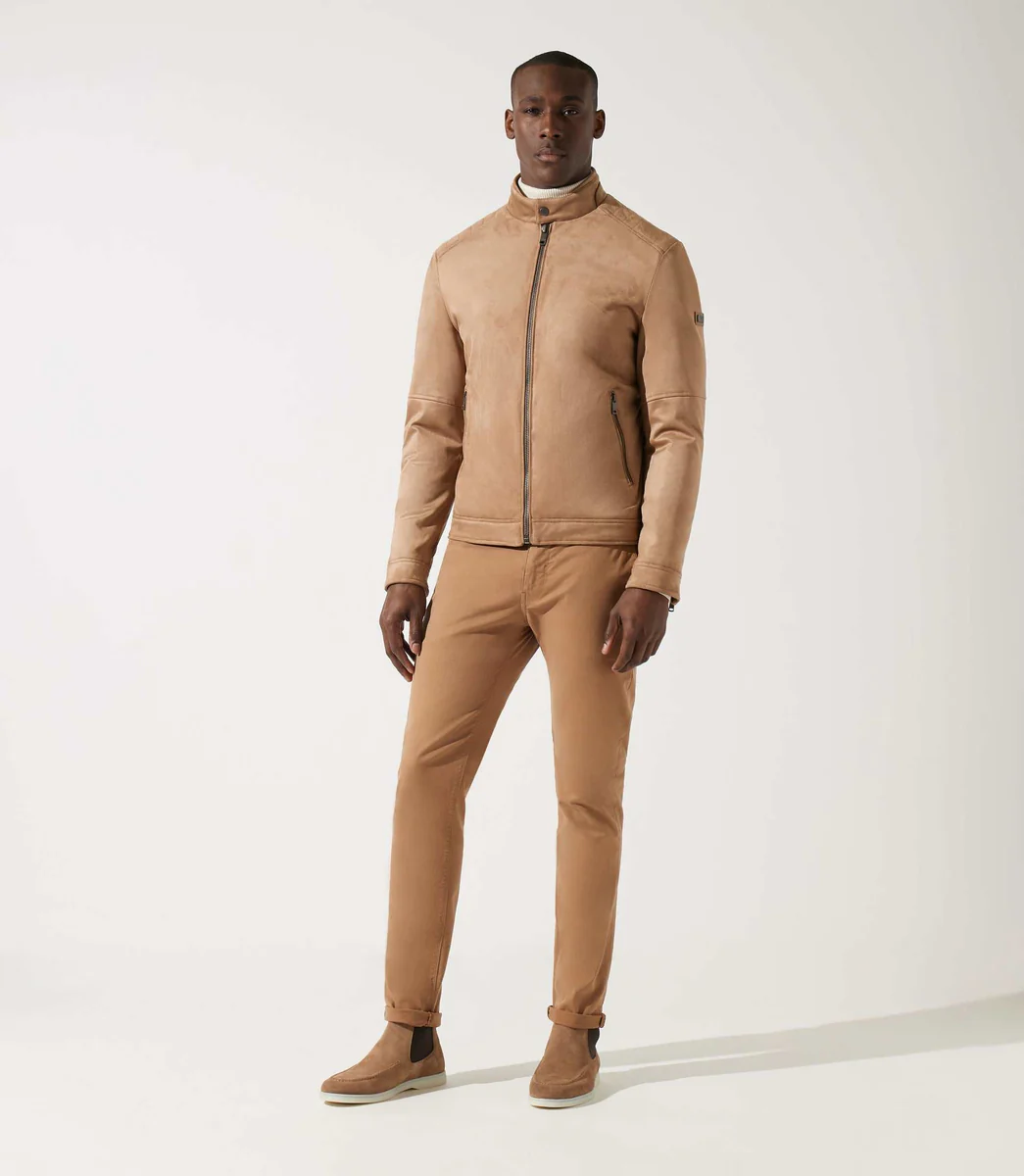 Blouson col officier en suède beige MALWEN