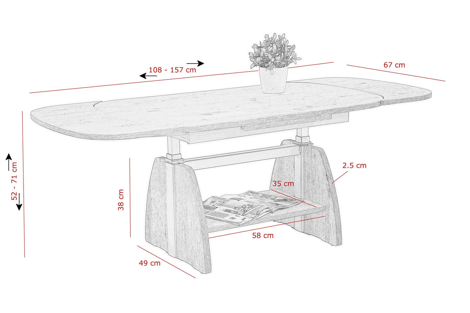 Couchtisch COLIN 108-157 x 67 cm Artisan Eiche