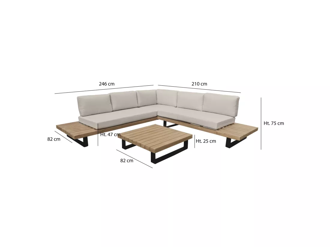 Now's Home - Salon De Jardin En Bois D'acacia Et Coussins Beige 6 Places