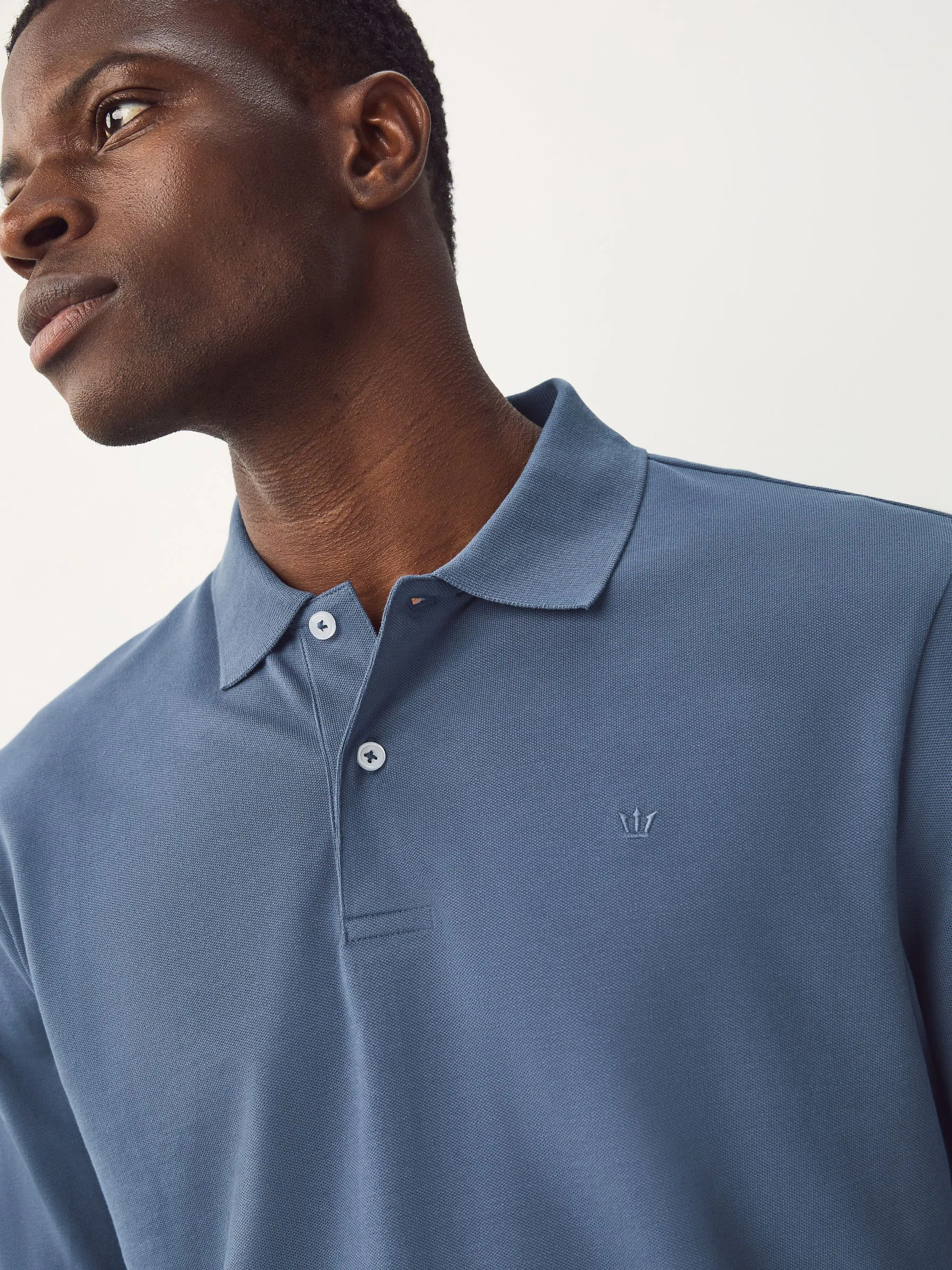 Blauw - Normale Pasvorm - Piqué polo met lange mouwen