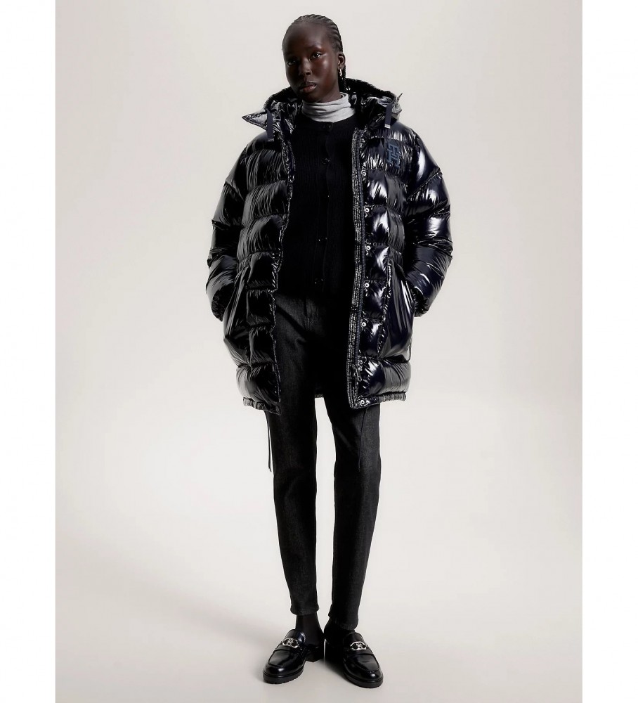 Jaqueta Tommy Hilfiger azul-marinho com capuz e enchimento de plumas
