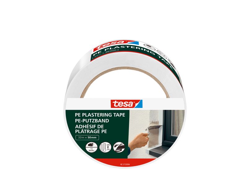 tesa PE Putzband, Weiss, 33 m x 50 mm UV-beständiges Putzband