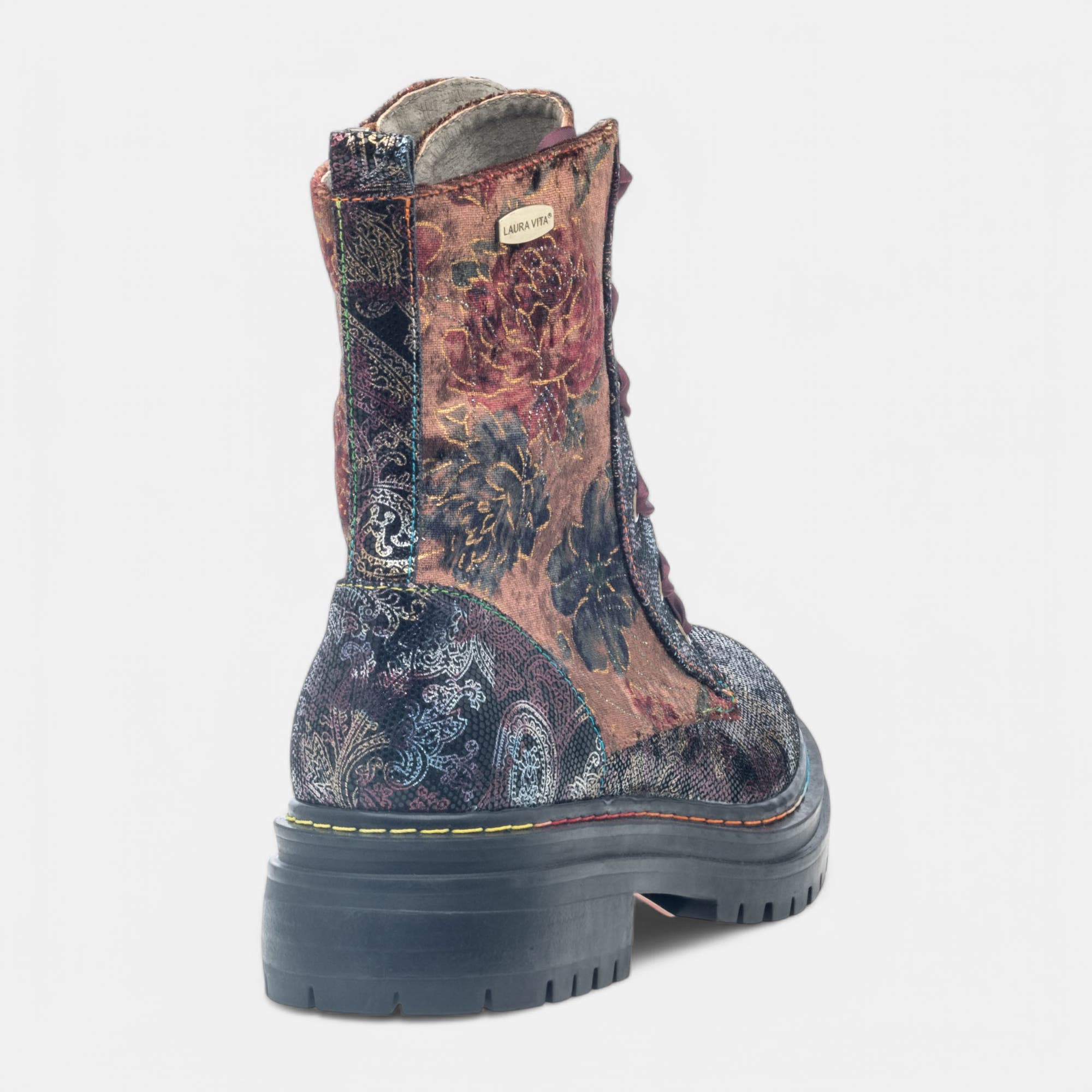 Bottines à lacets Femme en cuir bordeaux
