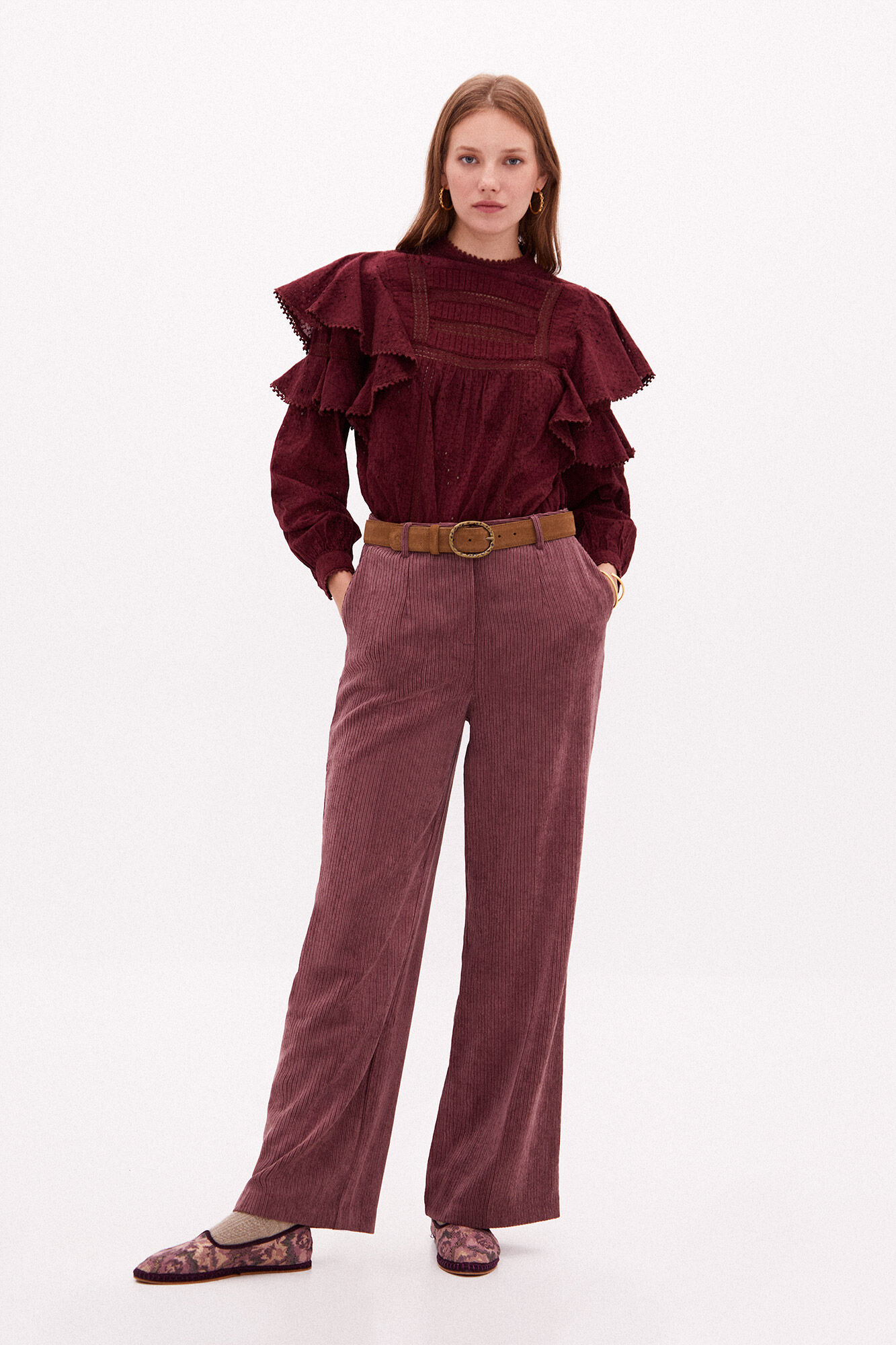 Linda blusa romântica de algodão - Vermelha