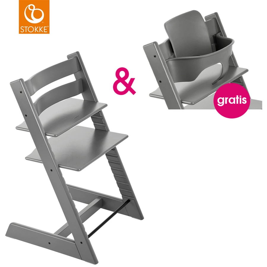 STOKKE® Tripp Trapp® Hochstuhl Buche Storm Grey + gratis Baby Set Storm Grey