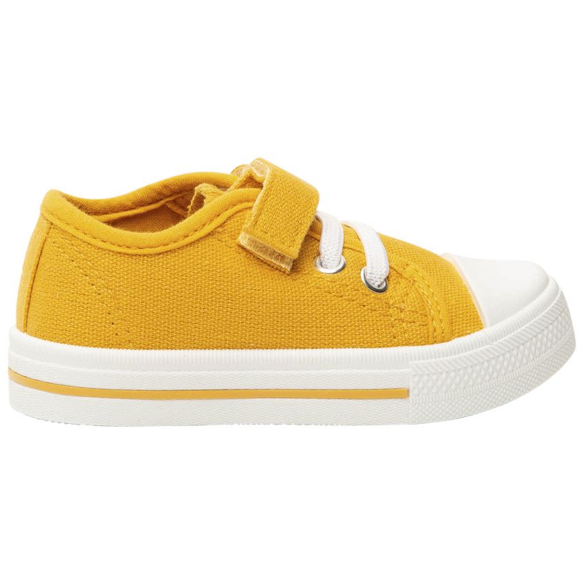 Baskets basses en toile avec lacets élastiques et velcro pour bébé garçon - Jaune