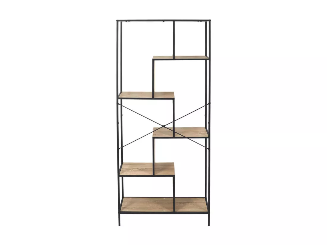 ENDIS - Etagère 6 Niveaux Aspect Bois et Métal Noir