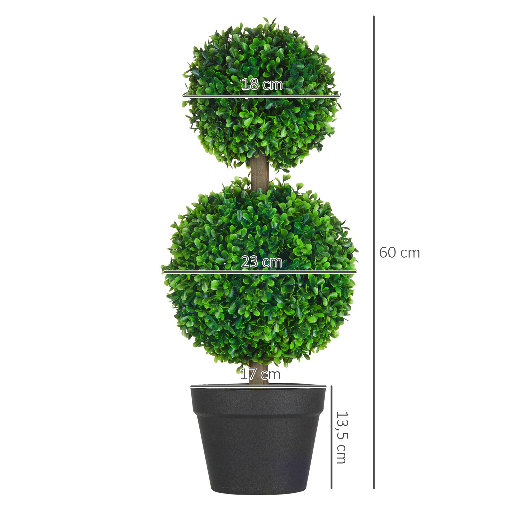 HOMCOM Kunstpflanze mit Doppel-Kugel grün 17L x 17B x 60H cm