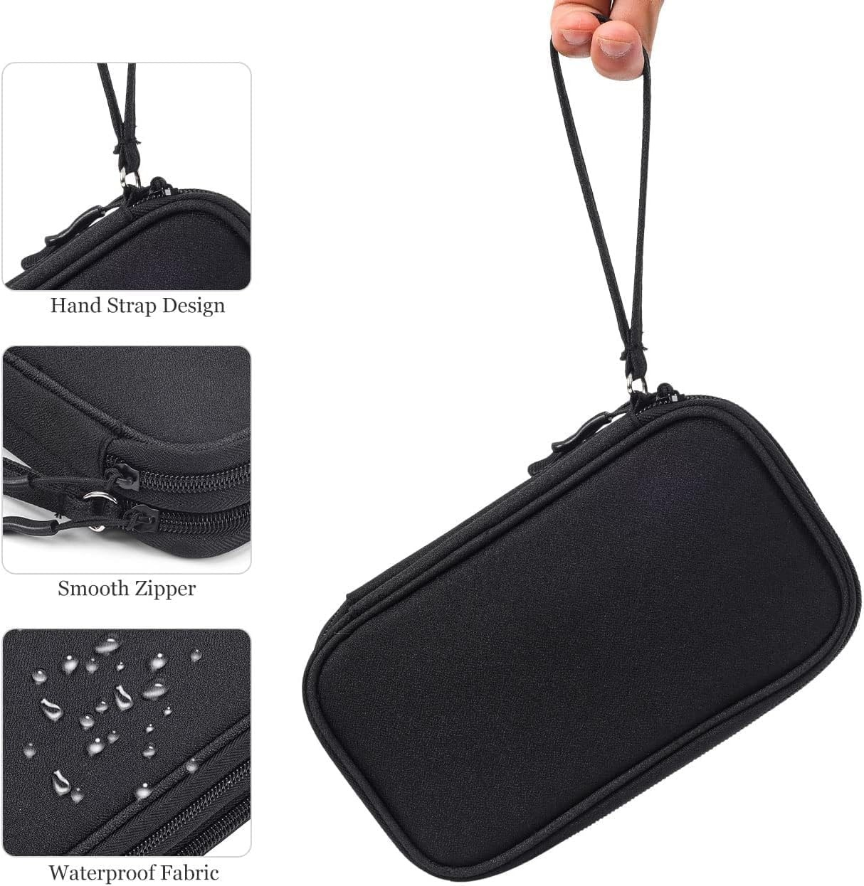 (21x12.5x6cm) Universal Nylon Tasche Reise Organizer für Smartphones / Ladekabel mit Doppel Reissverschluss - Schwarz