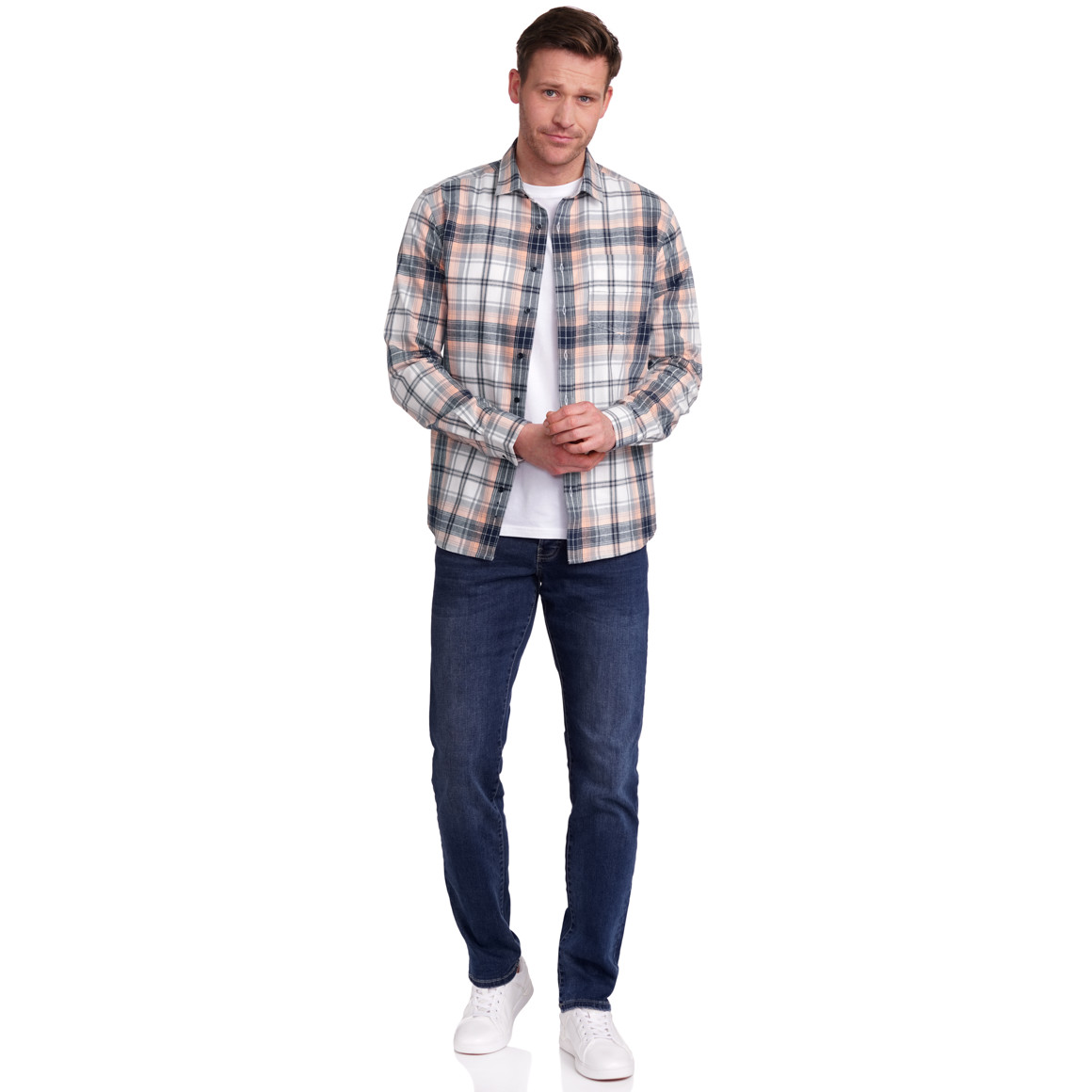 Herren Hemd kariert hellorange / dunkelblau / hellgrau