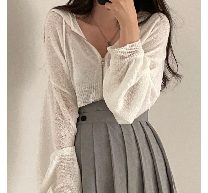 Brigitte - Effen cropped gebreide hoodie met rits