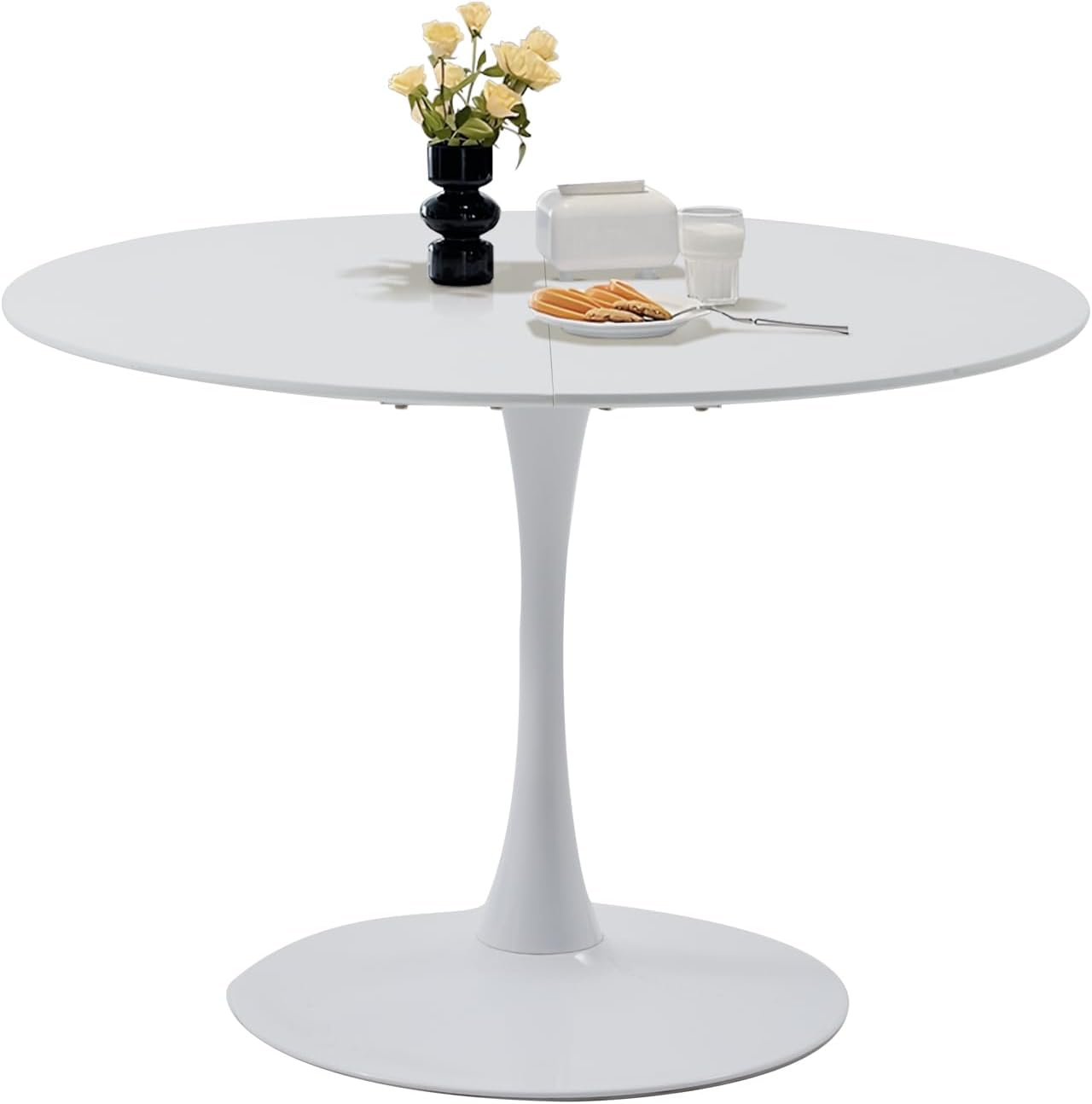 GrandCA HOME 110cm weißer moderner runder Esstisch,Tisch rund 110 cm, Esstisch rund,geeignet für 4–6 Personen, Geeignet für Küche,Wohnzimmer, Esszimmer,Weiß