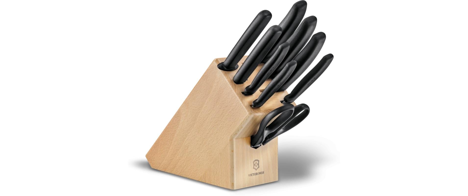 Messerblock-Set mit Messer Swiss Classic 10-teilig, Nature<br>Messerblock aus Buchenholz mit neun Klingen