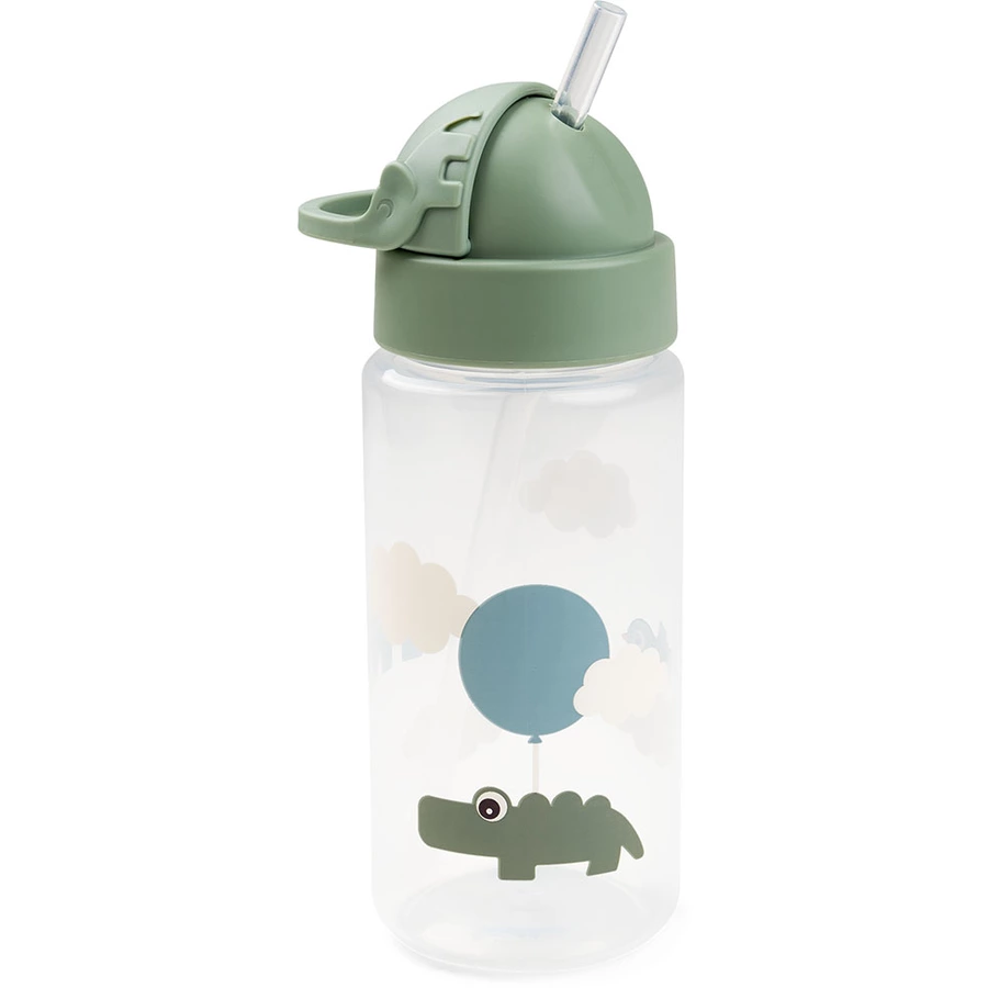 Done by Deer™ Trinkflasche mit Strohhalm Happy clouds Grün