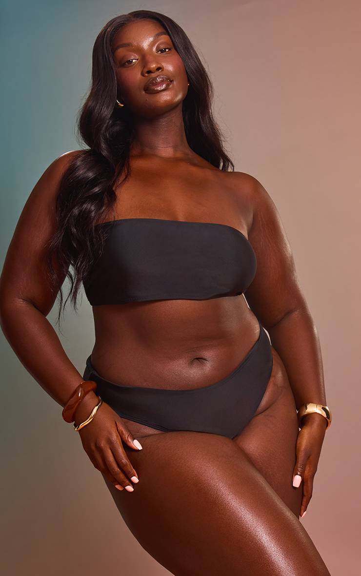 Noir Bas De Bikini Grande Taille Mix & Match Taille Haute Coupe Échancrée