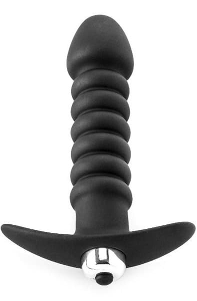 Premium Ribbed Butt Plug With Strong Vibrating Bullet Analplugg med vibrator