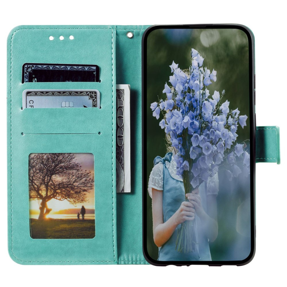 Samsung Galaxy S23 Ultra 5G Leder Tasche Wallet - Mandala Flowers Imprint - Türkis